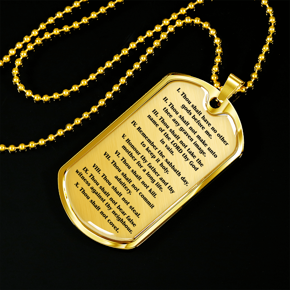 Ten Commandments English Clear Stainless Steel or 18k Gold Dog Tag 24" Chain-Express Your Love Gifts