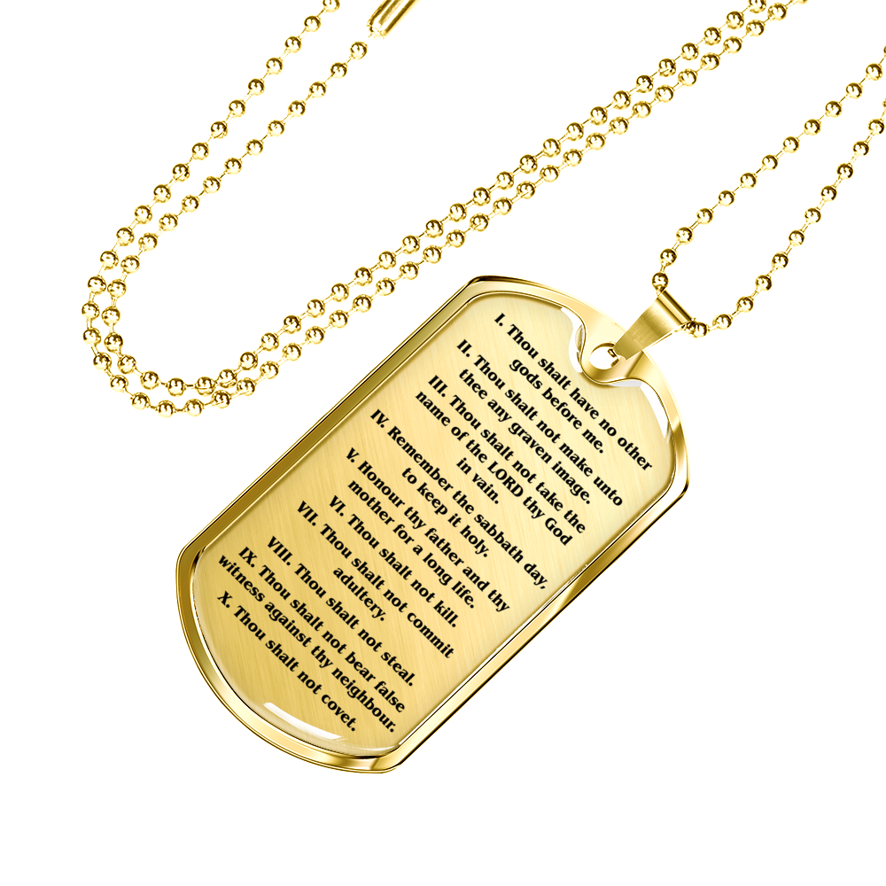 Ten Commandments English Clear Stainless Steel or 18k Gold Dog Tag 24" Chain-Express Your Love Gifts