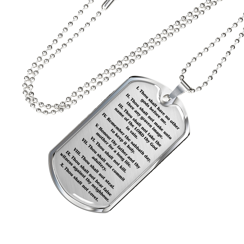 Ten Commandments English Clear Stainless Steel or 18k Gold Dog Tag 24" Chain-Express Your Love Gifts