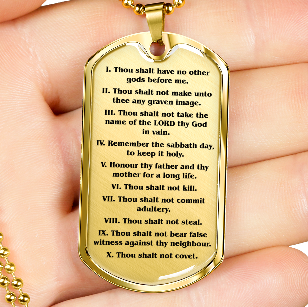 Ten Commandments English Clear Stainless Steel or 18k Gold Dog Tag 24" Chain-Express Your Love Gifts