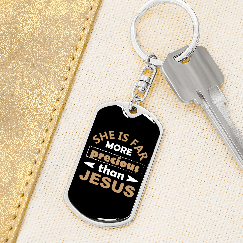 Than Jesus Keychain Stainless Steel or 18k Gold Dog Tag Keyring-Express Your Love Gifts