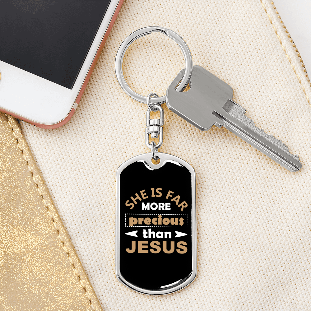 Than Jesus Keychain Stainless Steel or 18k Gold Dog Tag Keyring-Express Your Love Gifts