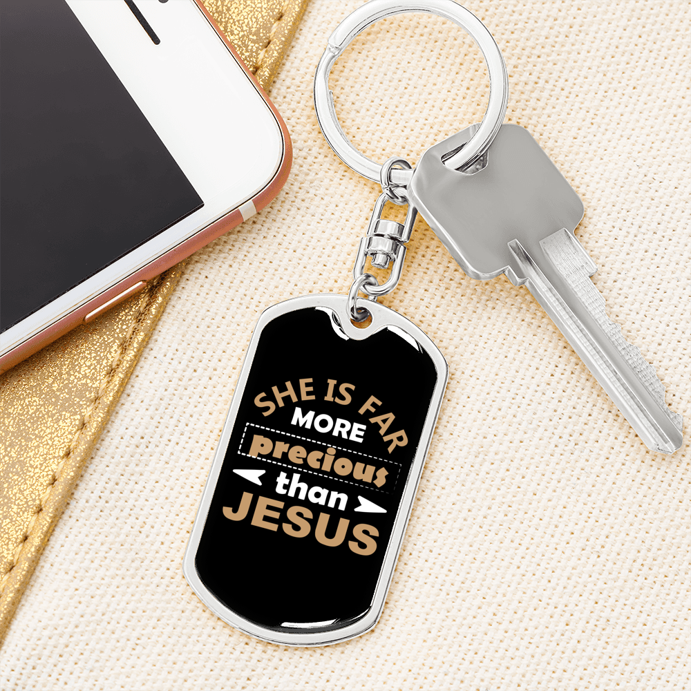 Than Jesus Keychain Stainless Steel or 18k Gold Dog Tag Keyring-Express Your Love Gifts