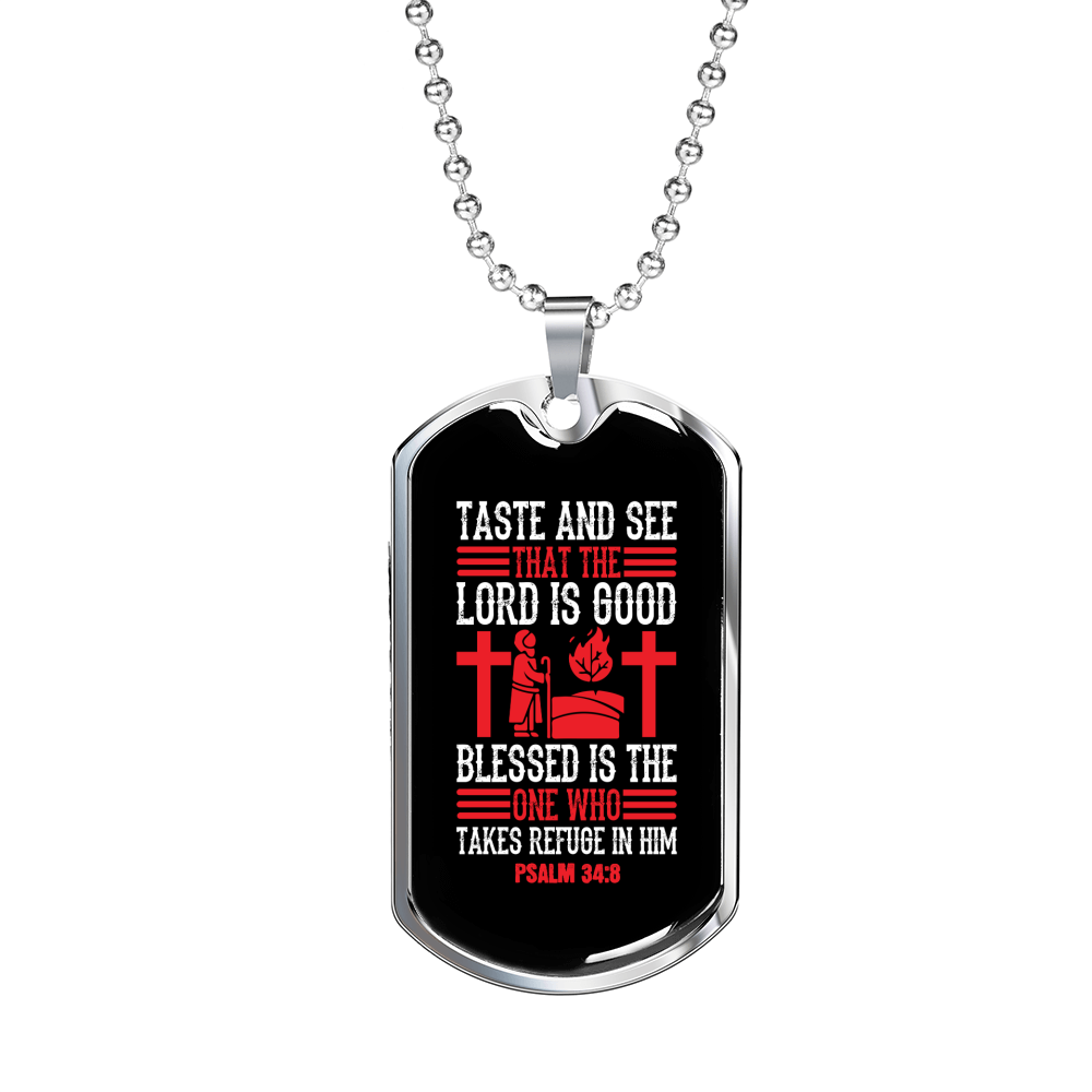 That The Lord Is Good Christian Necklace Stainless Steel or 18k Gold Dog Tag 24" Chain-Express Your Love Gifts