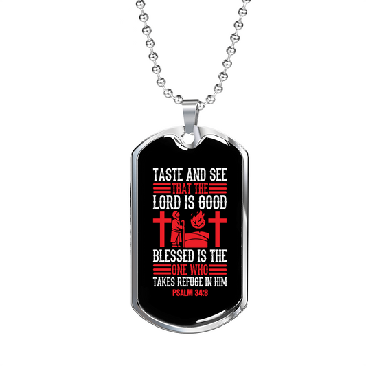 That The Lord Is Good Christian Necklace Stainless Steel or 18k Gold Dog Tag 24" Chain-Express Your Love Gifts