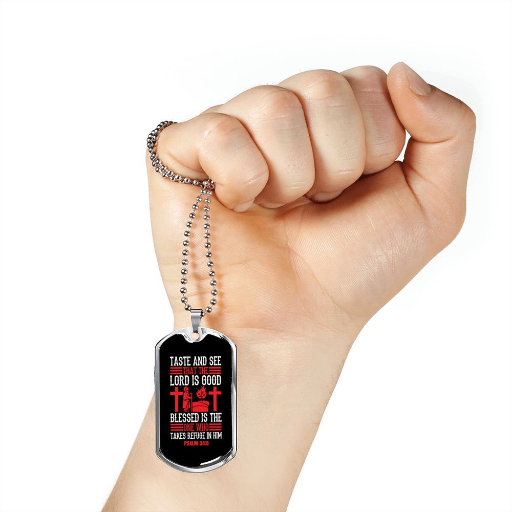 That The Lord Is Good Christian Necklace Stainless Steel or 18k Gold Dog Tag 24" Chain-Express Your Love Gifts