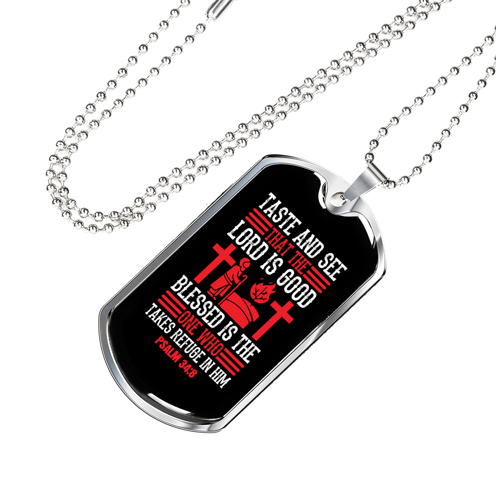 That The Lord Is Good Christian Necklace Stainless Steel or 18k Gold Dog Tag 24" Chain-Express Your Love Gifts