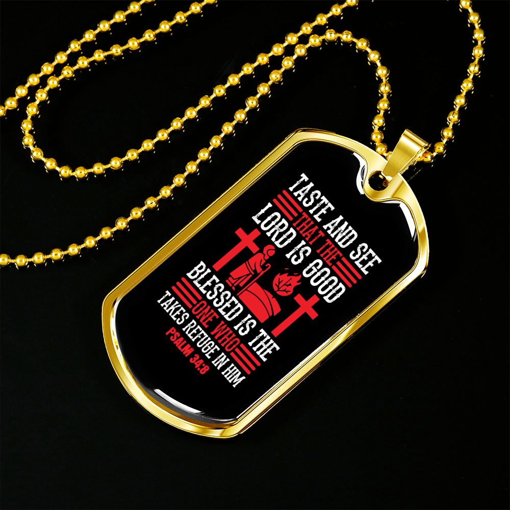 That The Lord Is Good Christian Necklace Stainless Steel or 18k Gold Dog Tag 24" Chain-Express Your Love Gifts