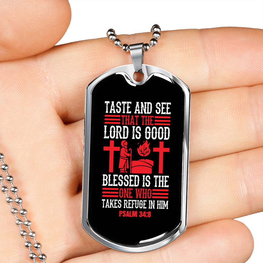 That The Lord Is Good Christian Necklace Stainless Steel or 18k Gold Dog Tag 24" Chain-Express Your Love Gifts