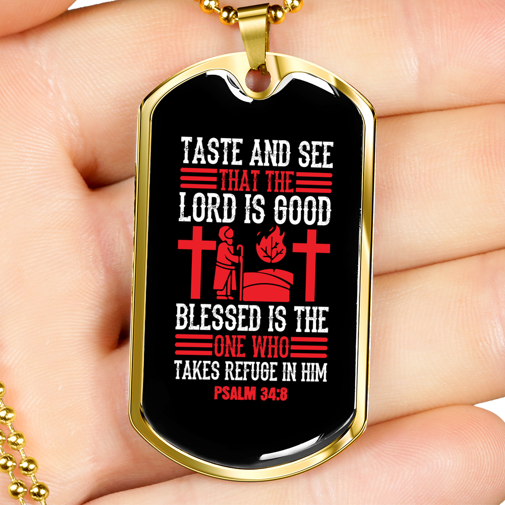 That The Lord Is Good Christian Necklace Stainless Steel or 18k Gold Dog Tag 24" Chain-Express Your Love Gifts