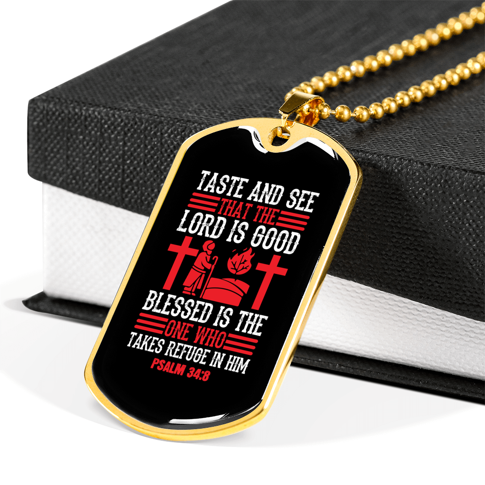 That The Lord Is Good Christian Necklace Stainless Steel or 18k Gold Dog Tag 24" Chain-Express Your Love Gifts