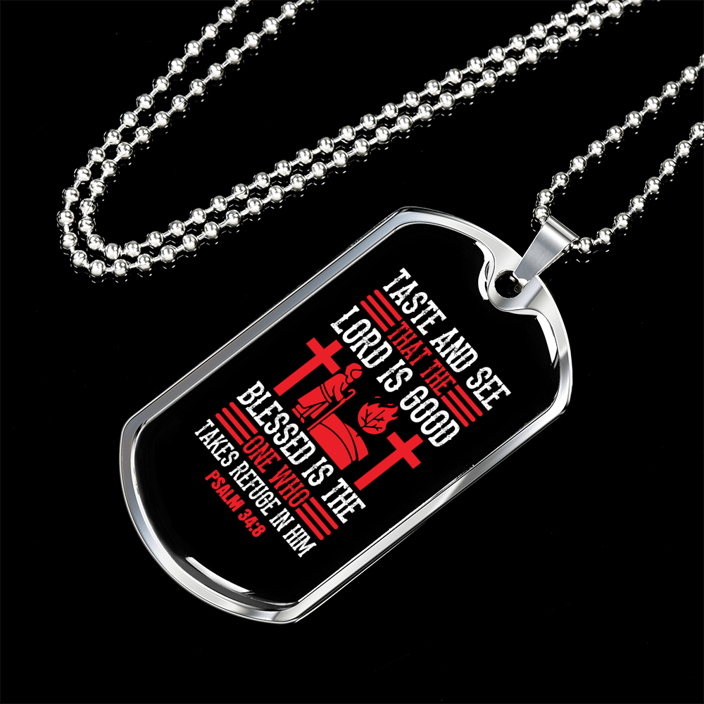 That The Lord Is Good Christian Necklace Stainless Steel or 18k Gold Dog Tag 24" Chain-Express Your Love Gifts