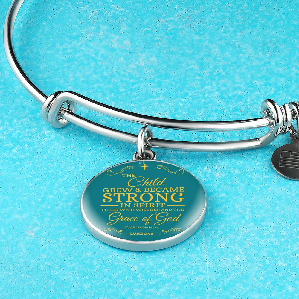 The Child Grew In Spirit Circle Pendant Bangle Stainless Steel or 18k Gold 18-22"-Express Your Love Gifts