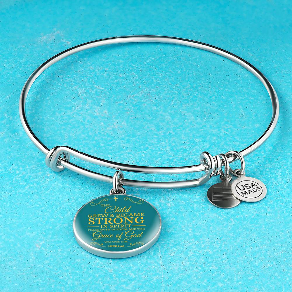 The Child Grew In Spirit Circle Pendant Bangle Stainless Steel or 18k Gold 18-22"-Express Your Love Gifts