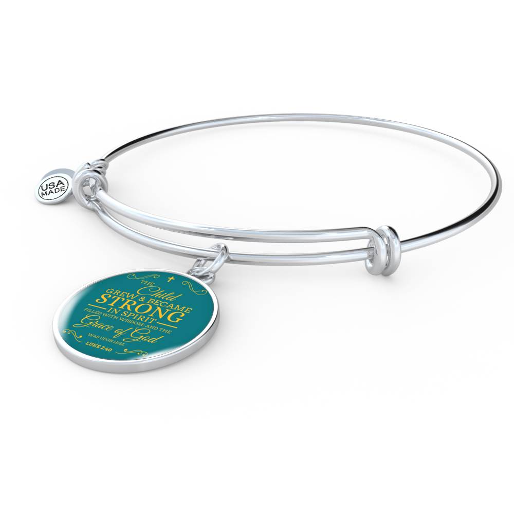 The Child Grew In Spirit Circle Pendant Bangle Stainless Steel or 18k Gold 18-22"-Express Your Love Gifts