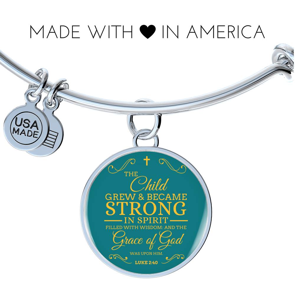 The Child Grew In Spirit Circle Pendant Bangle Stainless Steel or 18k Gold 18-22"-Express Your Love Gifts