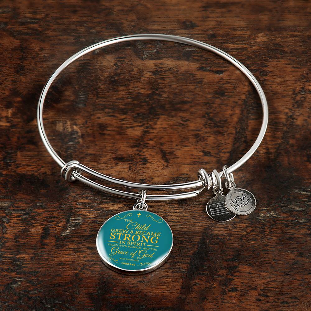 The Child Grew In Spirit Circle Pendant Bangle Stainless Steel or 18k Gold 18-22"-Express Your Love Gifts