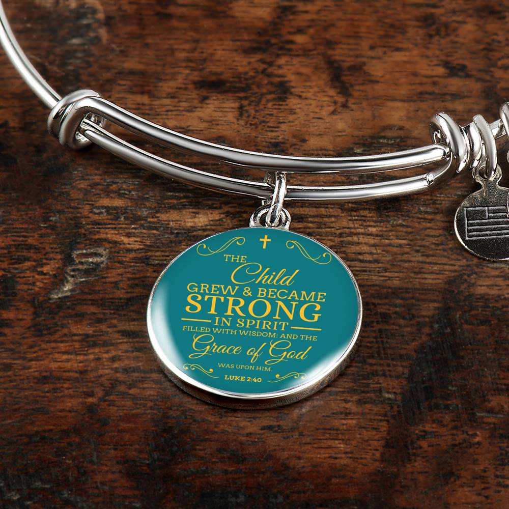 The Child Grew In Spirit Circle Pendant Bangle Stainless Steel or 18k Gold 18-22"-Express Your Love Gifts