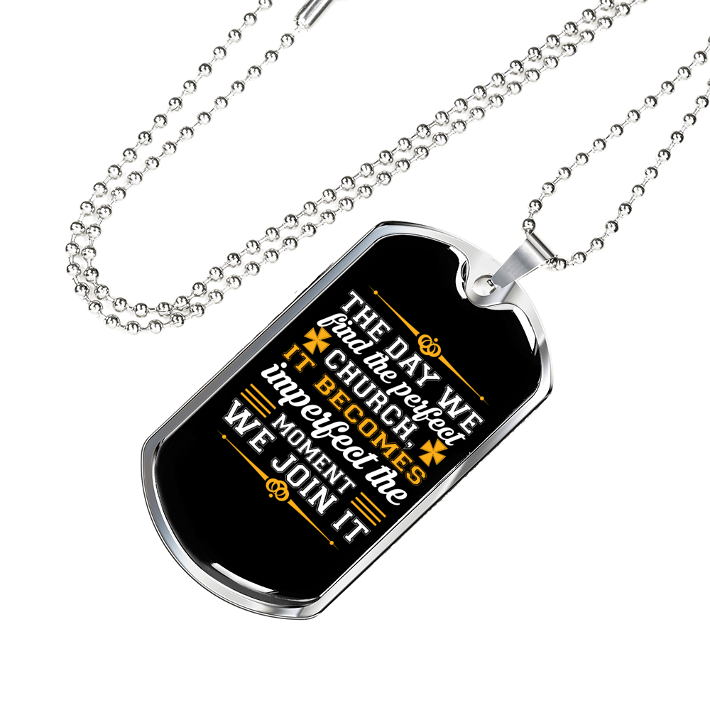 The Church Christian Necklace Stainless Steel or 18k Gold Dog Tag 24" Chain-Express Your Love Gifts