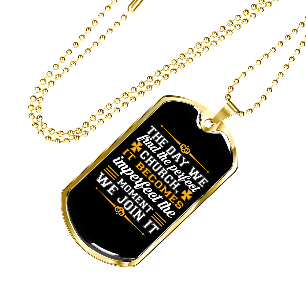 The Church Christian Necklace Stainless Steel or 18k Gold Dog Tag 24" Chain-Express Your Love Gifts