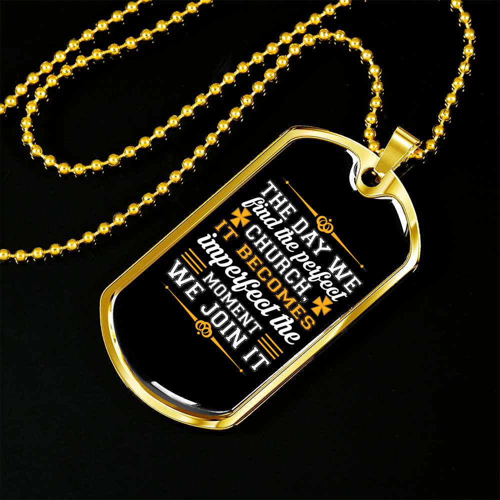The Church Christian Necklace Stainless Steel or 18k Gold Dog Tag 24" Chain-Express Your Love Gifts