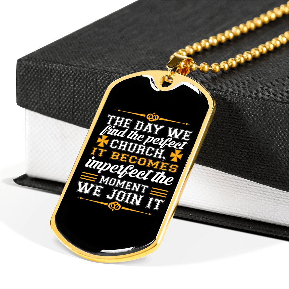 The Church Christian Necklace Stainless Steel or 18k Gold Dog Tag 24" Chain-Express Your Love Gifts