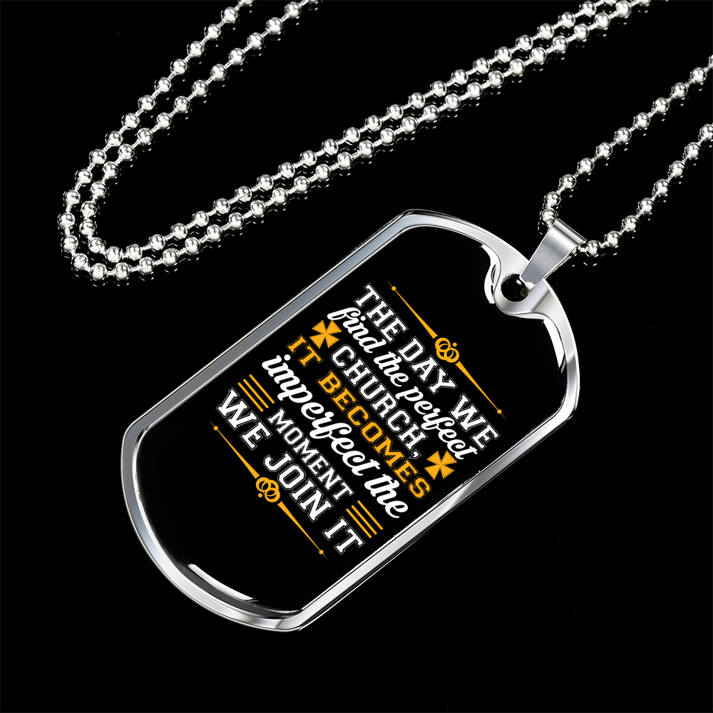 The Church Christian Necklace Stainless Steel or 18k Gold Dog Tag 24" Chain-Express Your Love Gifts