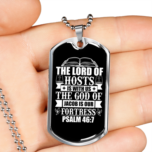 The God Of Fortress Christian Necklace Stainless Steel or 18k Gold Dog Tag 24" Chain-Express Your Love Gifts