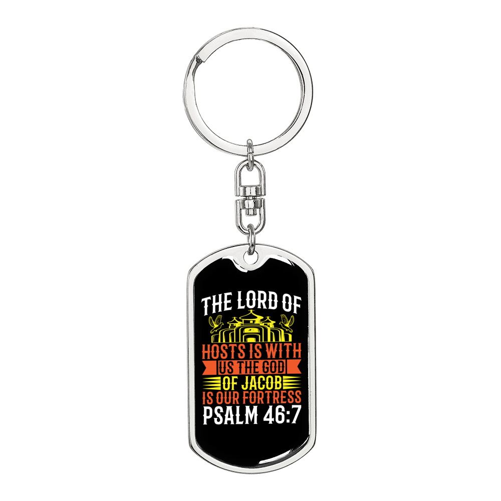 The God Of Jacob Psalm 46:7 Keychain Stainless Steel or 18k Gold Dog Tag Keyring-Express Your Love Gifts