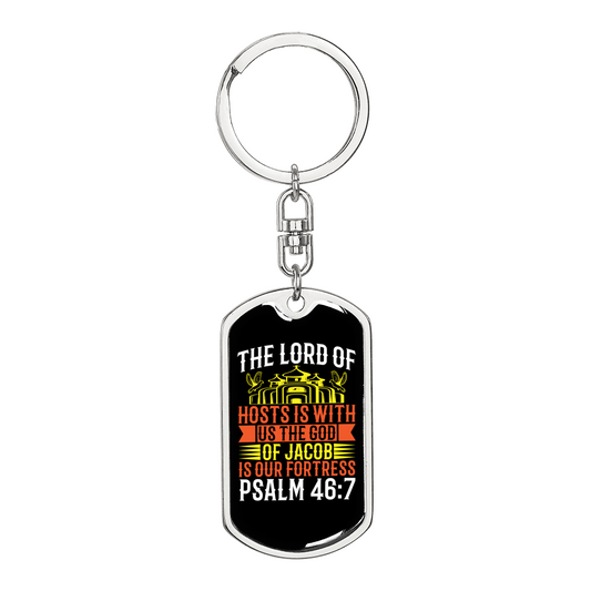 The God Of Jacob Psalm 46:7 Keychain Stainless Steel or 18k Gold Dog Tag Keyring-Express Your Love Gifts