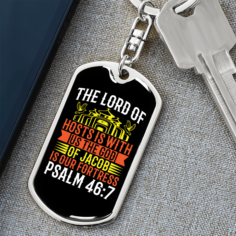 The God Of Jacob Psalm 46:7 Keychain Stainless Steel or 18k Gold Dog Tag Keyring-Express Your Love Gifts
