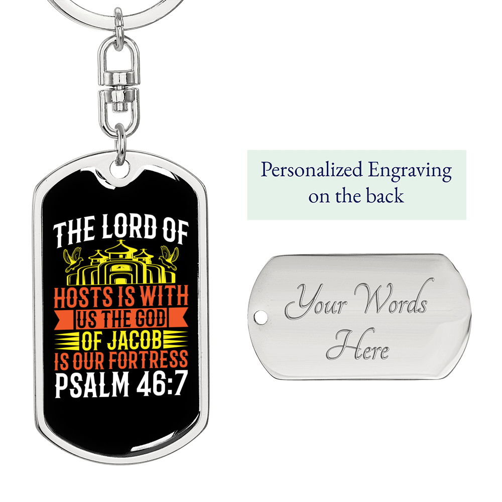 The God Of Jacob Psalm 46:7 Keychain Stainless Steel or 18k Gold Dog Tag Keyring-Express Your Love Gifts
