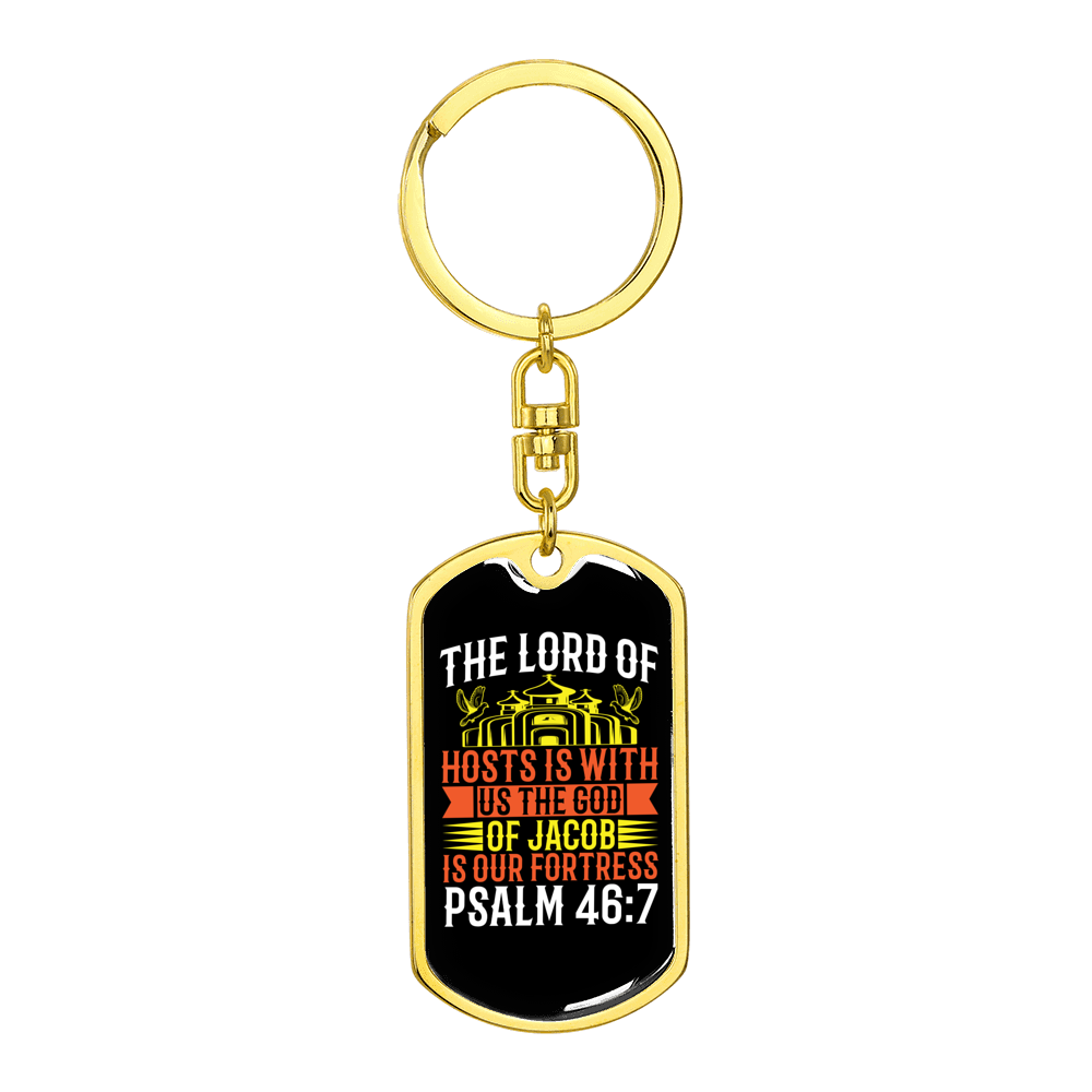 The God Of Jacob Psalm 46:7 Stainless Steel or 18k Gold Premium Swivel Dog Tag Keychain