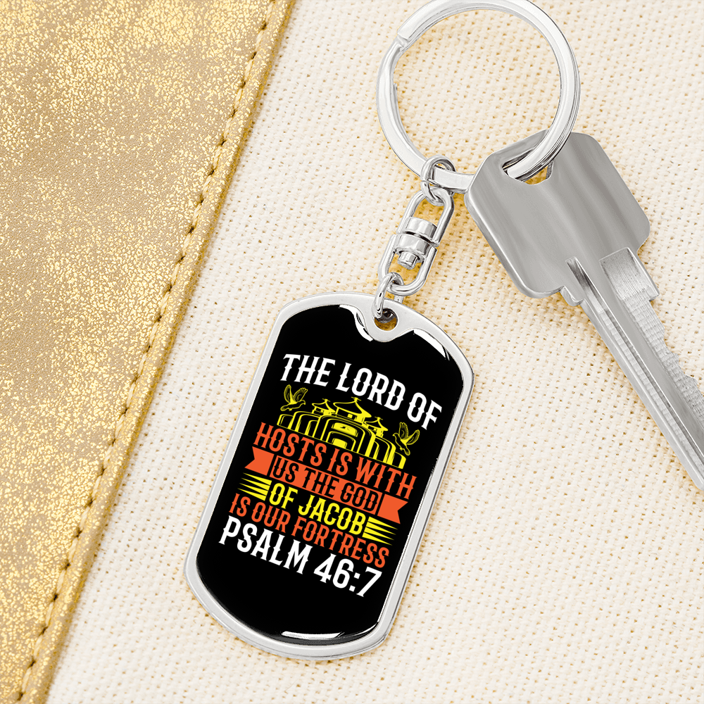 The God Of Jacob Psalm 46:7 Keychain Stainless Steel or 18k Gold Dog Tag Keyring-Express Your Love Gifts