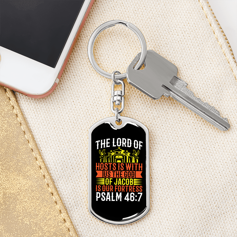 The God Of Jacob Psalm 46:7 Keychain Stainless Steel or 18k Gold Dog Tag Keyring-Express Your Love Gifts