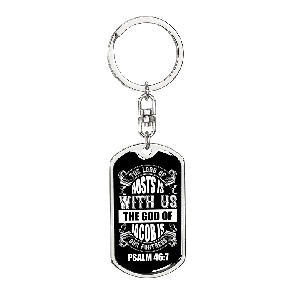 The God Of Jacob Psalm 46:7 White Keychain Stainless Steel or 18k Gold Dog Tag Keyring-Express Your Love Gifts
