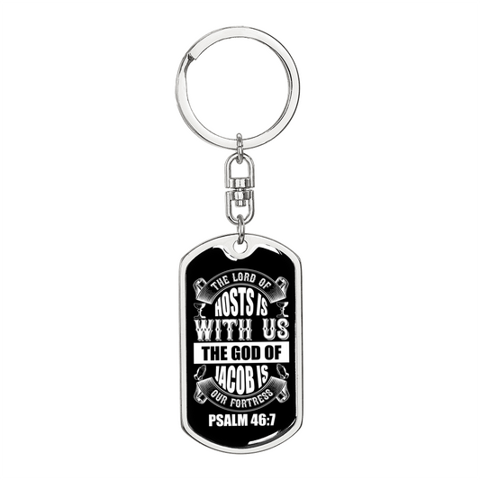 The God Of Jacob Psalm 46:7 White Keychain Stainless Steel or 18k Gold Dog Tag Keyring-Express Your Love Gifts