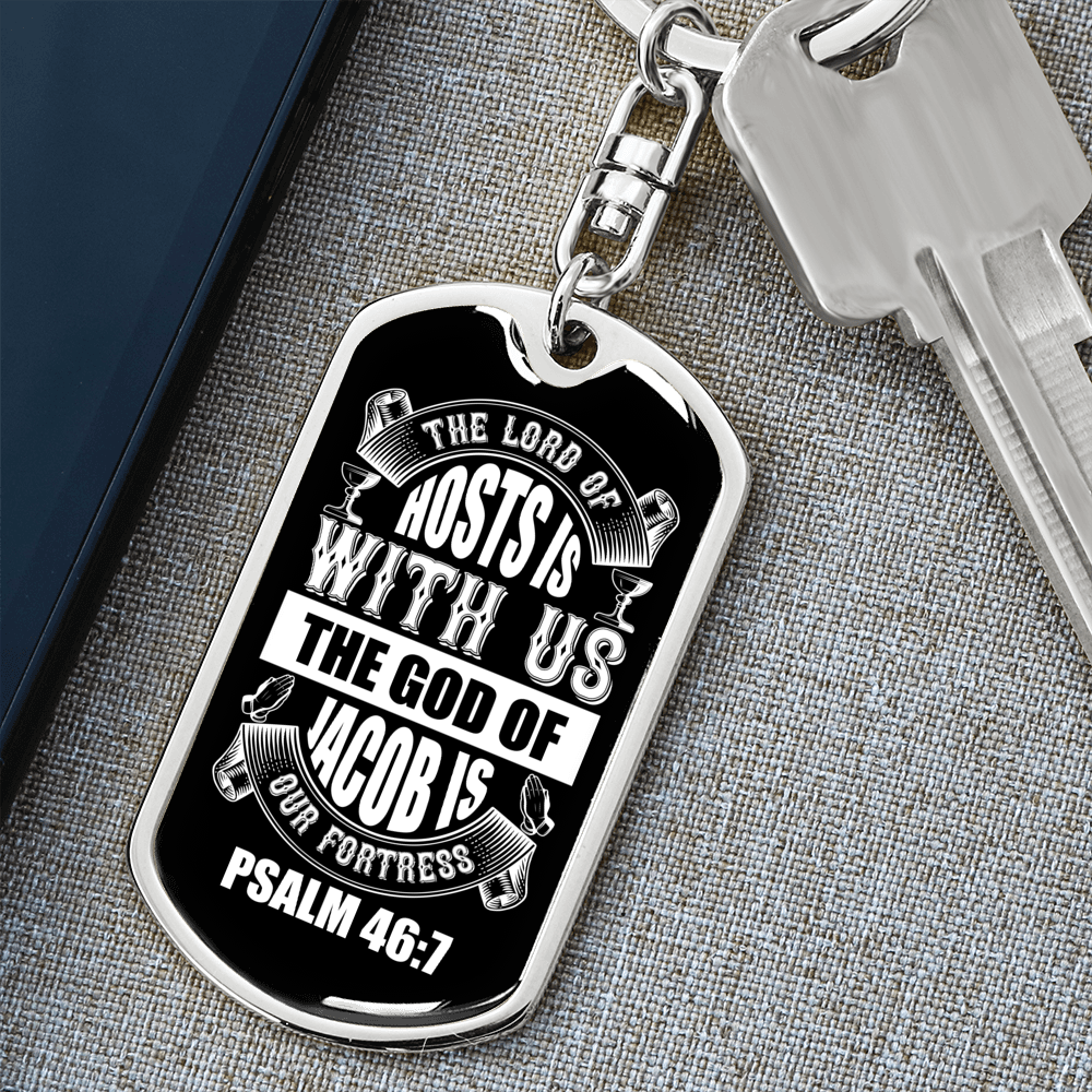 The God Of Jacob Psalm 46:7 White Keychain Stainless Steel or 18k Gold Dog Tag Keyring-Express Your Love Gifts