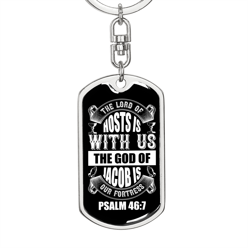 The God Of Jacob Psalm 46:7 White Keychain Stainless Steel or 18k Gold Dog Tag Keyring-Express Your Love Gifts