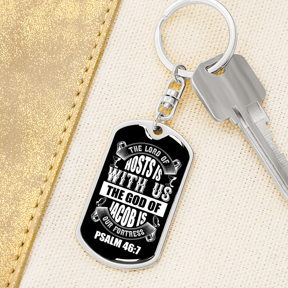 The God Of Jacob Psalm 46:7 White Keychain Stainless Steel or 18k Gold Dog Tag Keyring-Express Your Love Gifts