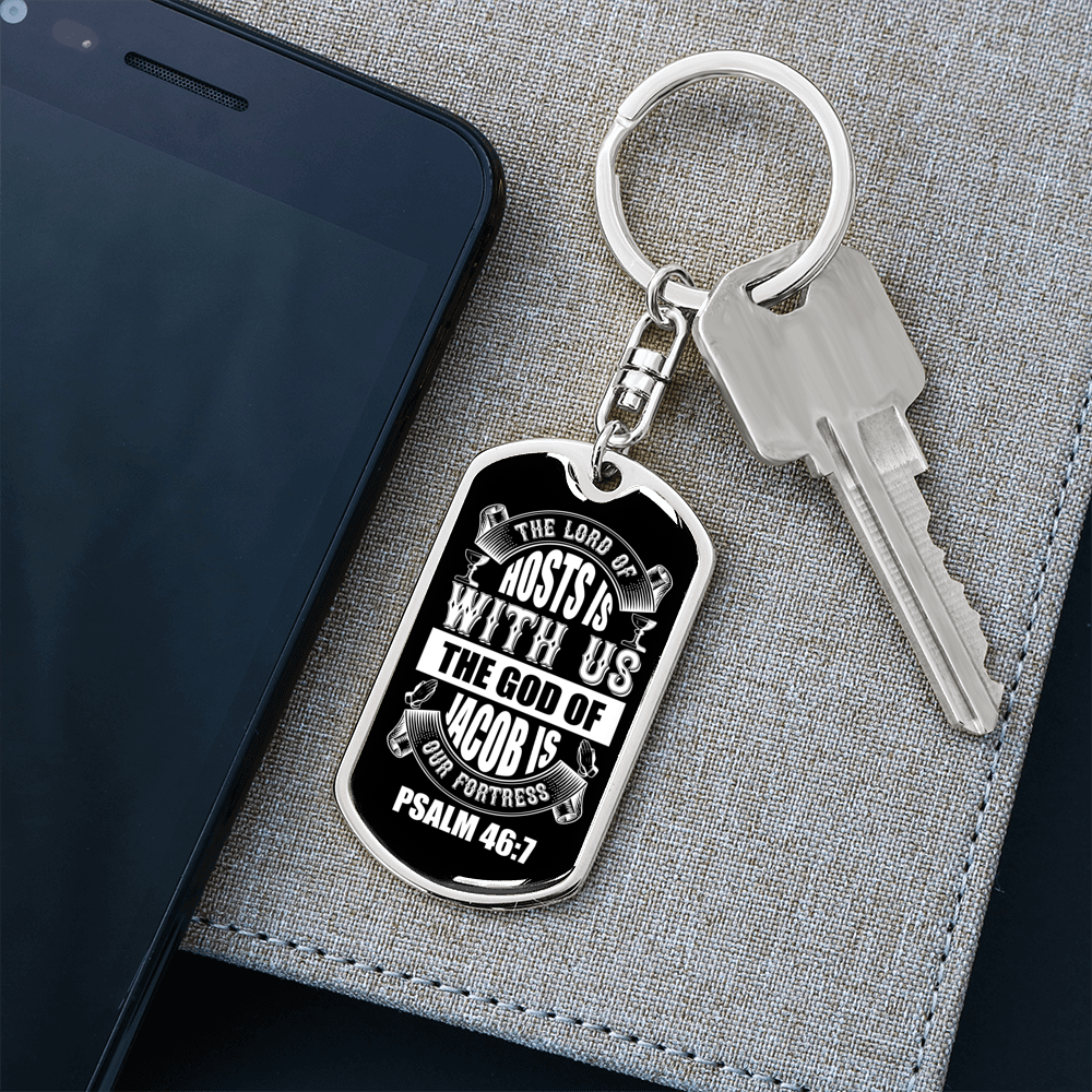 The God Of Jacob Psalm 46:7 White Keychain Stainless Steel or 18k Gold Dog Tag Keyring-Express Your Love Gifts