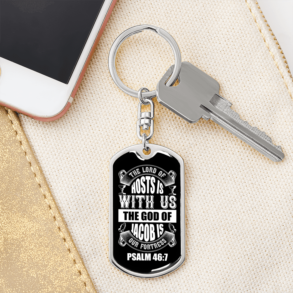 The God Of Jacob Psalm 46:7 White Keychain Stainless Steel or 18k Gold Dog Tag Keyring-Express Your Love Gifts