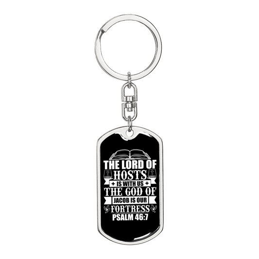 The God Our Fortress Psalm 46:7 Keychain Stainless Steel or 18k Gold Dog Tag Keyring-Express Your Love Gifts