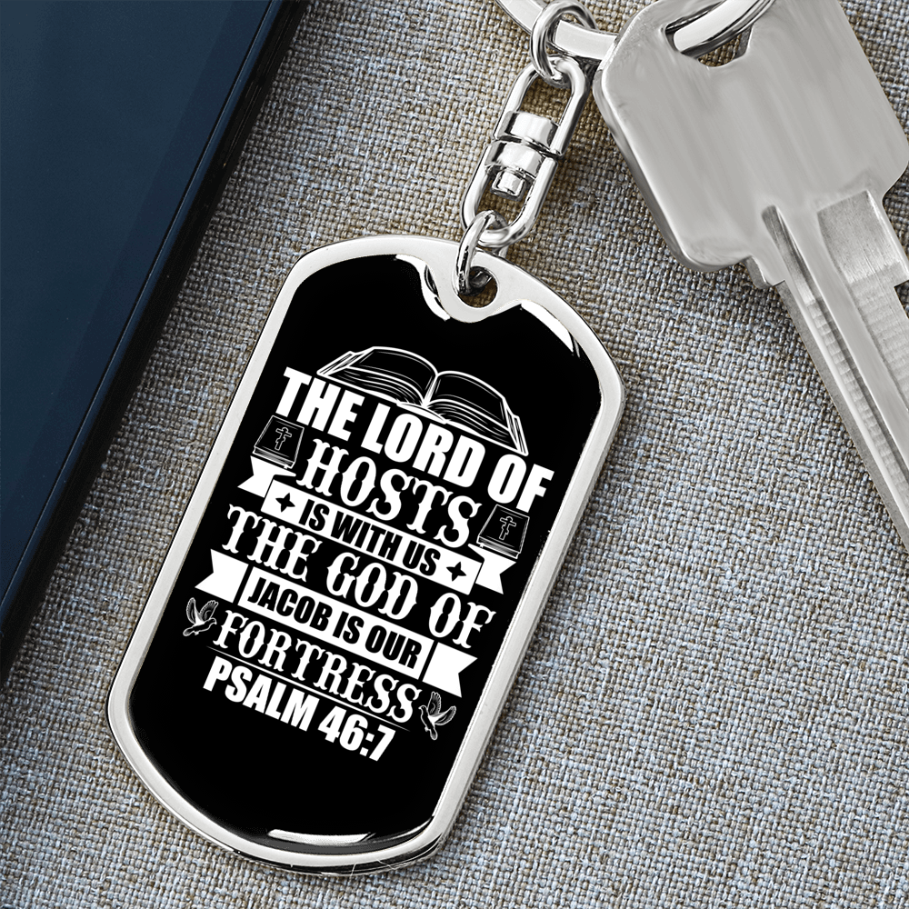 The God Our Fortress Psalm 46:7 Keychain Stainless Steel or 18k Gold Dog Tag Keyring-Express Your Love Gifts