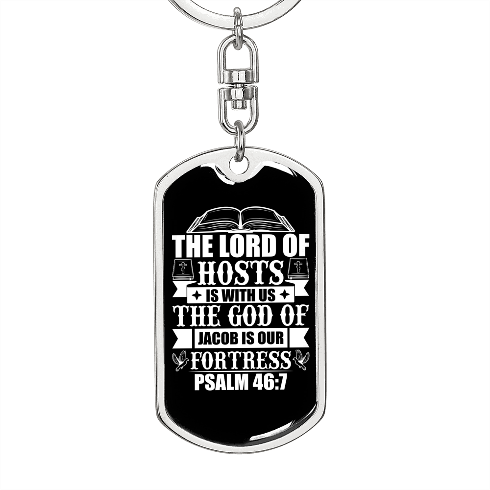 The God Our Fortress Psalm 46:7 Keychain Stainless Steel or 18k Gold Dog Tag Keyring-Express Your Love Gifts