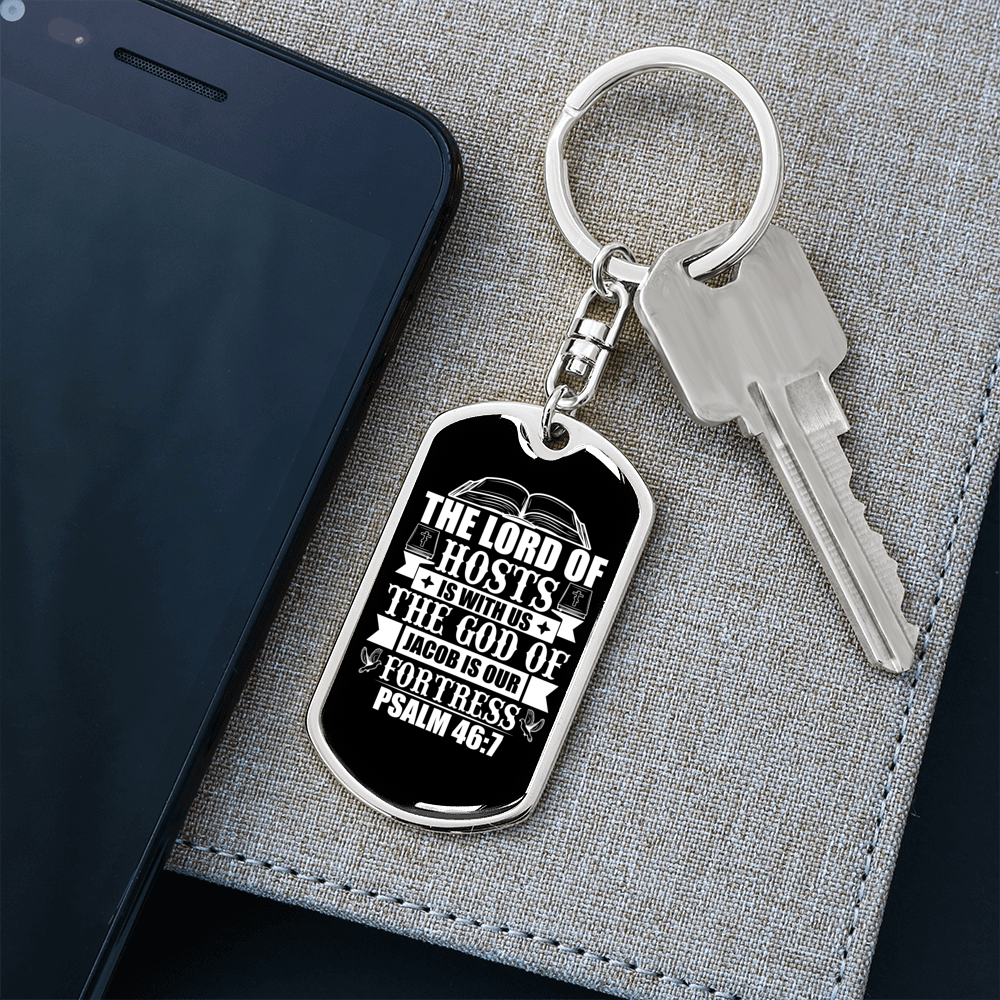 The God Our Fortress Psalm 46:7 Keychain Stainless Steel or 18k Gold Dog Tag Keyring-Express Your Love Gifts
