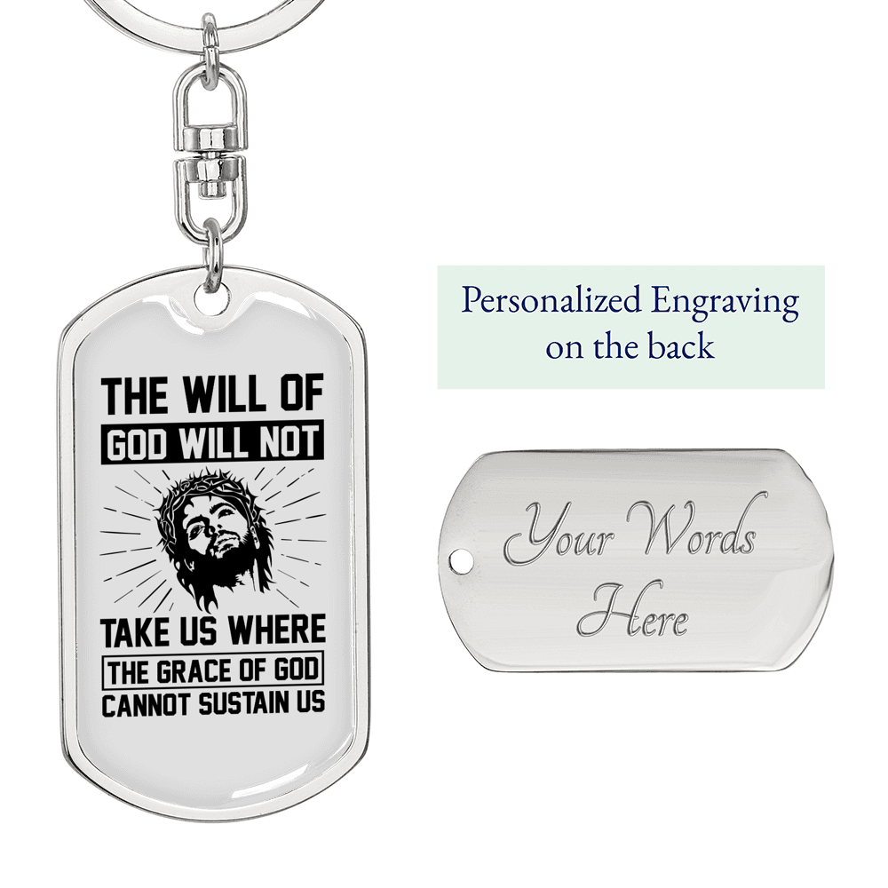 The Grace Of God Keychain Stainless Steel or 18k Gold Dog Tag Keyring-Express Your Love Gifts