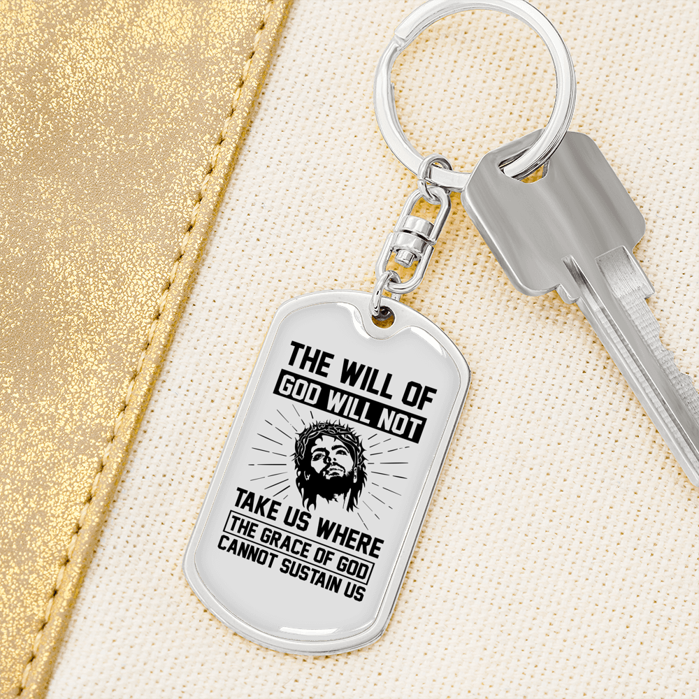 The Grace Of God Keychain Stainless Steel or 18k Gold Dog Tag Keyring-Express Your Love Gifts
