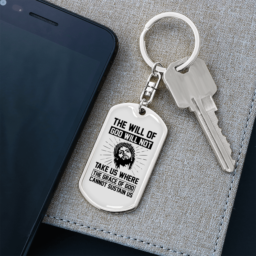 The Grace Of God Keychain Stainless Steel or 18k Gold Dog Tag Keyring-Express Your Love Gifts