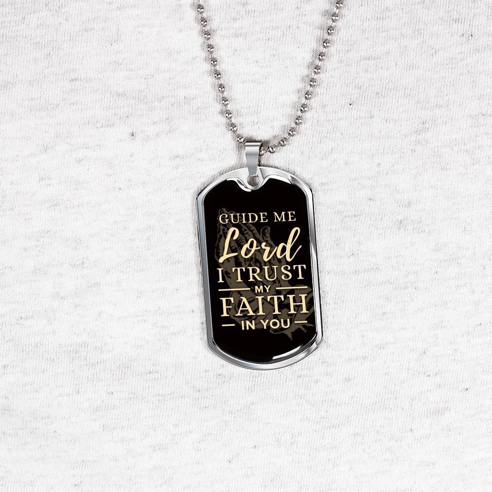 The Lord Guides Me Necklace Stainless Steel or 18k Gold Dog Tag 24" Chain-Express Your Love Gifts